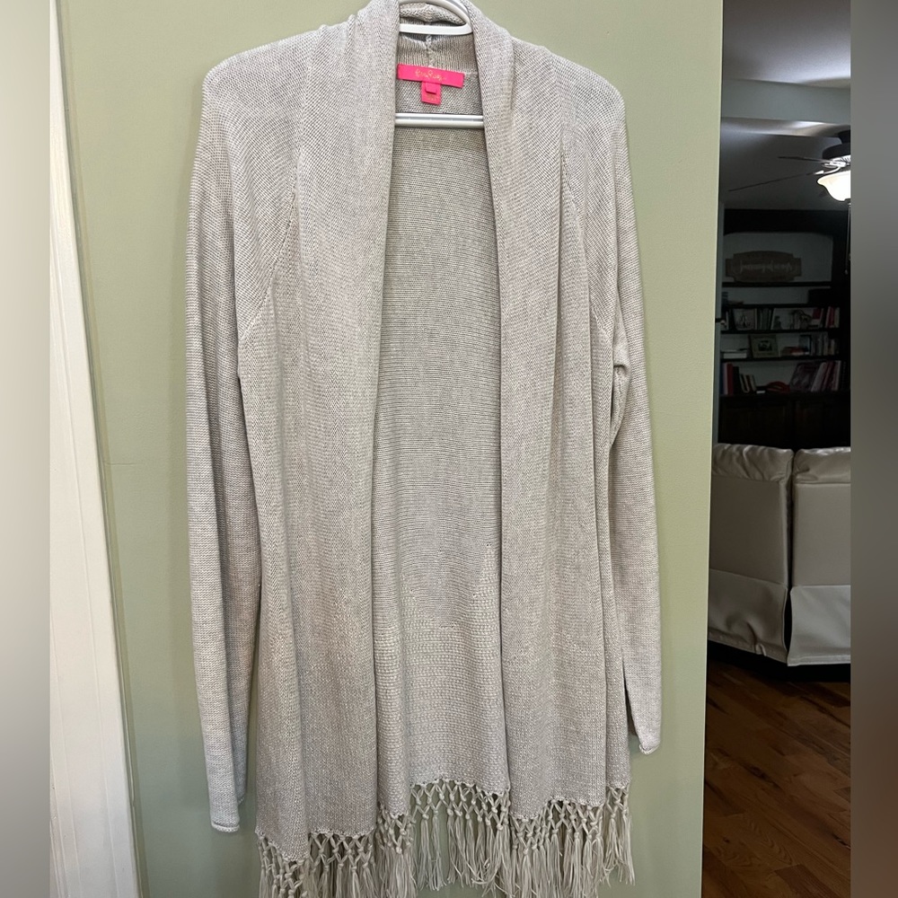 Lilly Pulitzer Tatum Long Fringe Hem Cardigan Sweater  size Large